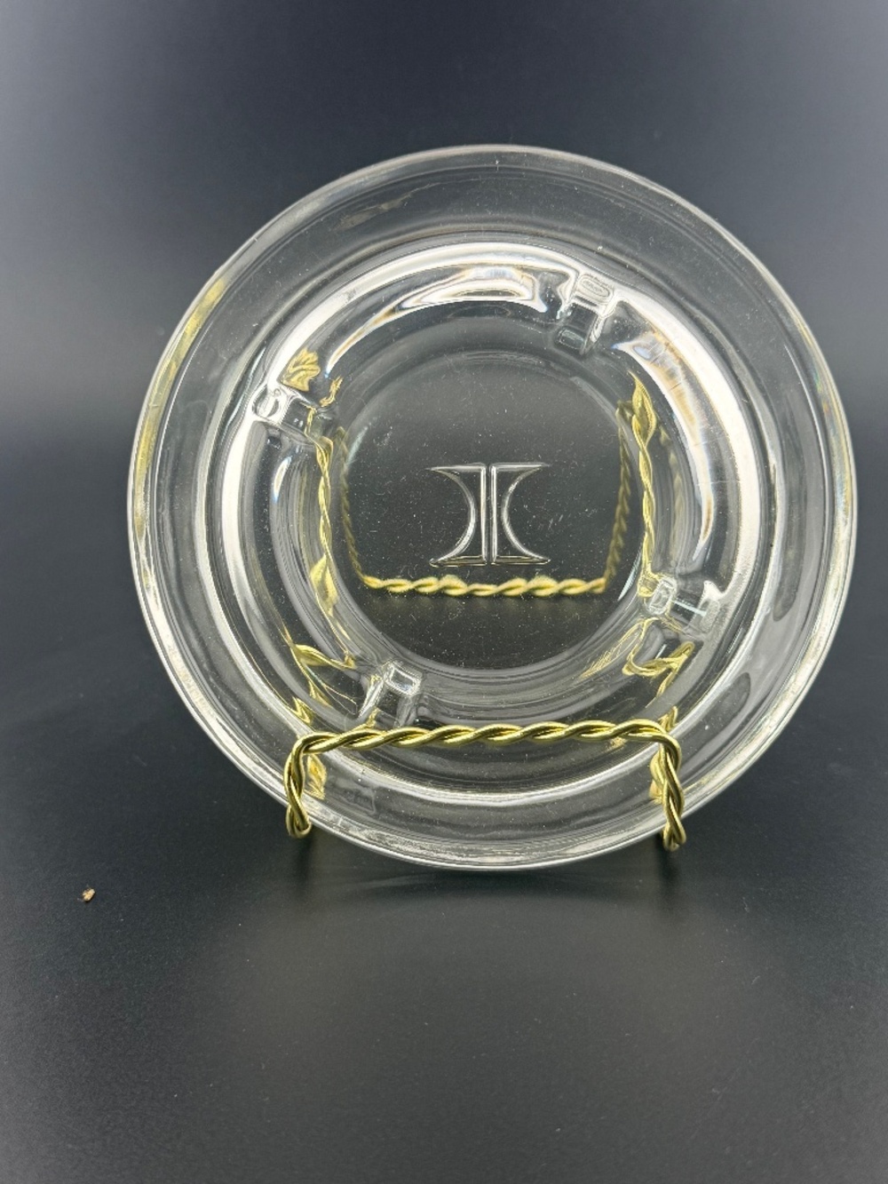 Vintage Hilton Hotels Glass Ashtray Clear Embossed Center H Logo 4.5" Souvenir
